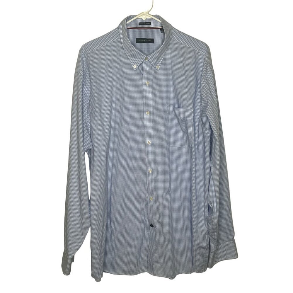 Tommy Hilfinger dress shirt men's XXL blue white plaid button down collar